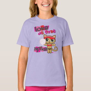 Liebe am ersten Spitzen-Volleyball-Katzen-T - T-Shirt