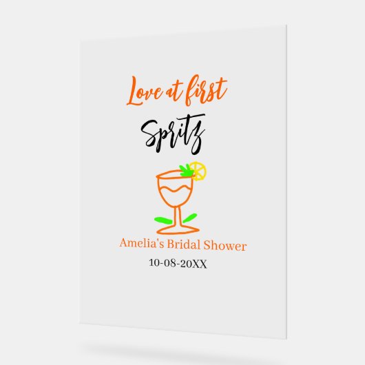 Liebe am ersten Spritz Orange Black Brautparty GL Acrylschild (Winkel)