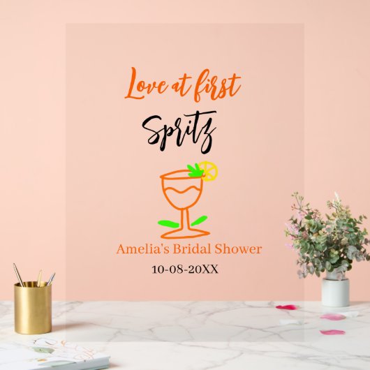 Liebe am ersten Spritz Orange Black Brautparty GL Acrylschild (Hochzeit)