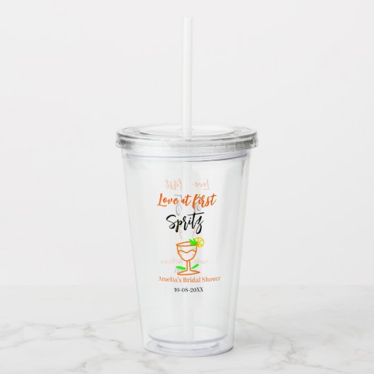 Liebe am ersten Spritz Orange Black Brautparty GL Acryltrinkbecher (Vorderseite)