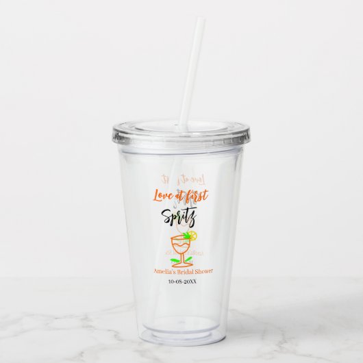 Liebe am ersten Spritz Orange Black Brautparty GL Acryltrinkbecher (Rückseite)