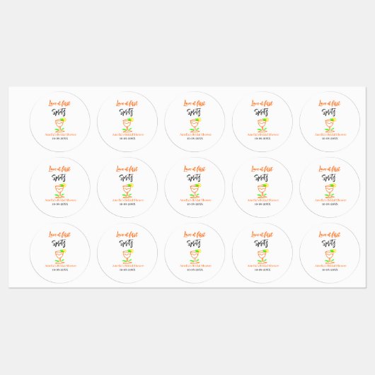 Liebe am ersten Spritz Orange Black Brautparty GL Etiketten (Blatt)