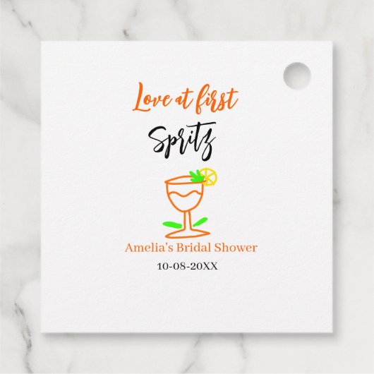 Liebe am ersten Spritz Orange Black Brautparty GL Geschenkanhänger (Rückseite)