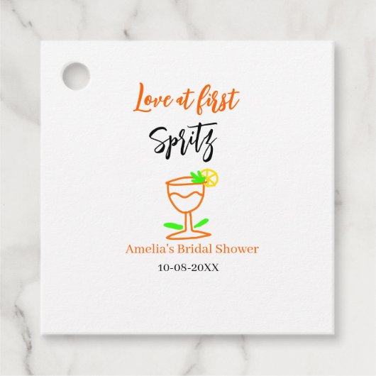 Liebe am ersten Spritz Orange Black Brautparty GL Geschenkanhänger (Vorderseite)