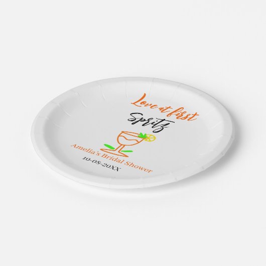 Liebe am ersten Spritz Orange Black Brautparty GL Pappteller (Schrägansicht)