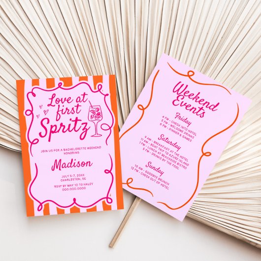 Liebe am ersten Spritz Pink Orange Bachelorette Einladung