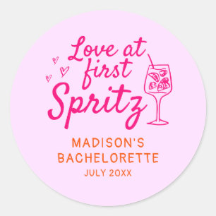 Liebe am ersten Spritz Pink Orange Bachelorette Runder Aufkleber