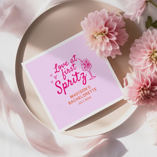 Liebe am ersten Spritz Pink Orange Bachelorette Serviette