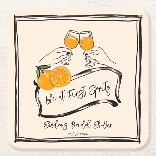 Liebe am ersten Spritz Retro Brautparty bevorzugt Rechteckiger Pappuntersetzer (Vorderseite)