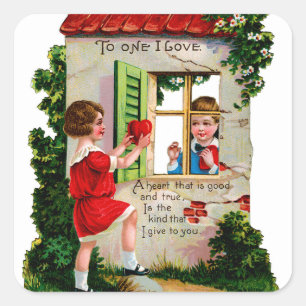 Liebe am Fenster Quadratischer Aufkleber