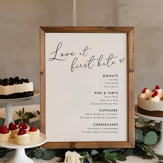 Liebe am First Bite Wedding Desserts Menu Sign Poster