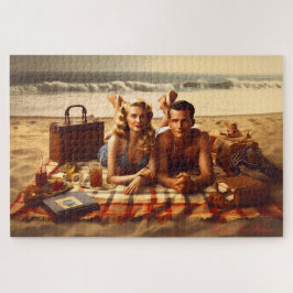 Liebe am Meer in den 1940er Jahren Vintage Küstenr Puzzle
