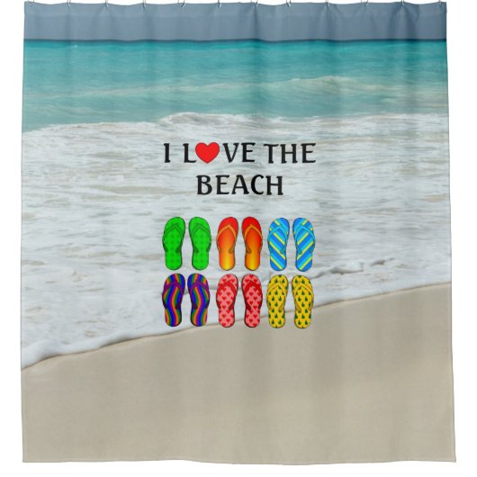 Liebe am Strand, beliebtes Stranddesign mit Flip-F Duschvorhang (Vorderseite)