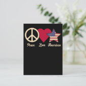 Liebe American Flag Peace 4. Juli Patriotic Postkarte (Stehend Vorderseite)