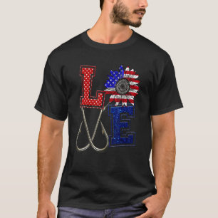 Liebe Amerika Flagge Fischer Angelrute Köder Tackl T-Shirt