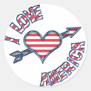 Liebe-Amerika-Herz-US Flagge KRW I Runder Aufkleber