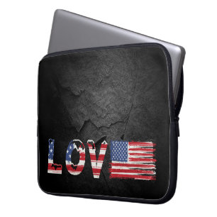 Liebe Amerikanische Flagge auf schwarzem Rock Laptopschutzhülle