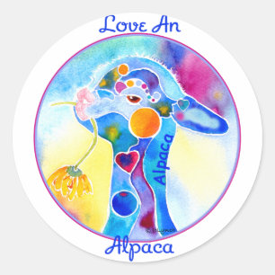 Liebe an Alpaca T Shirt Pures & Blues Runder Aufkleber