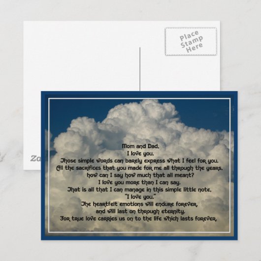 Liebe an die Eltern Postkarte (Vorne/Hinten)