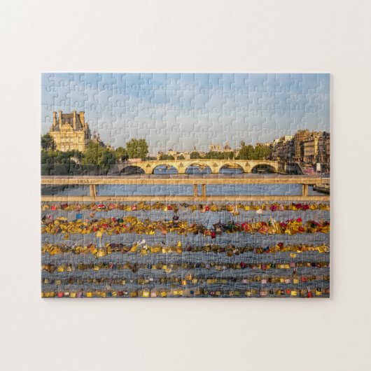 Liebe an einer Brücke in Paris, Frankreich Puzzle (Horizontal)