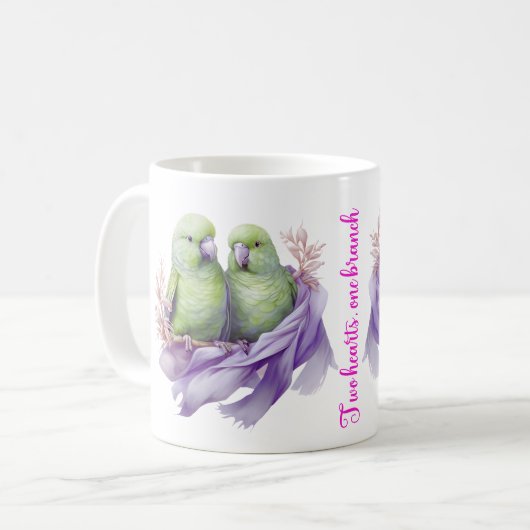 Liebe an einer Zweigstelle - Zwei Vögel in Harmoni Kaffeetasse (Vorderseite Links)
