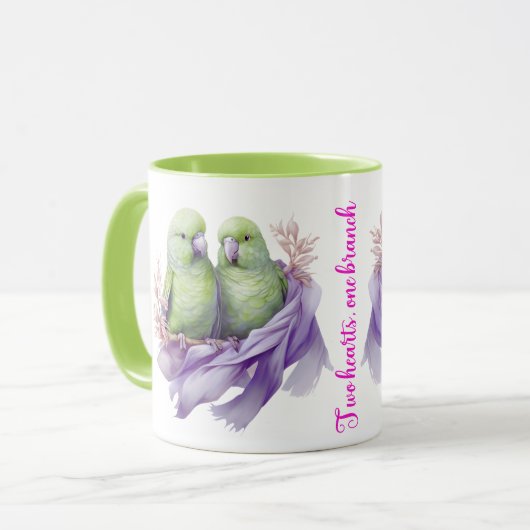 Liebe an einer Zweigstelle - Zwei Vögel in Harmoni Tasse (Vorderseite Links)