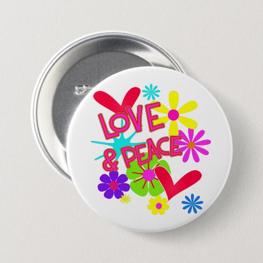 Liebe and Peace Blume Power Retro Hippie Graphic Button (Vorne & Hinten)