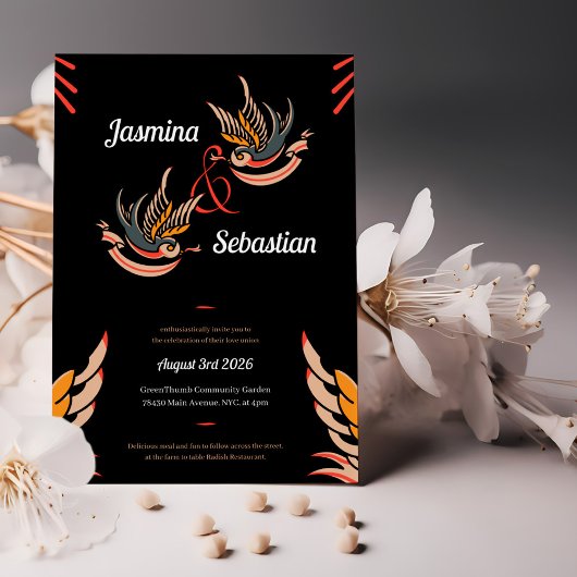 Liebe anpassen Schlucken Tattoo Rockabilly Hochzei Einladung