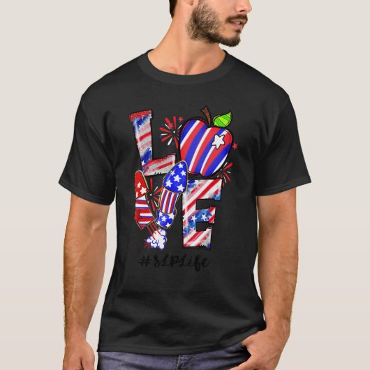 Liebe Apple Fireworks Slp Lebensdauer 4. Juli T-Shirt (Vorderseite)