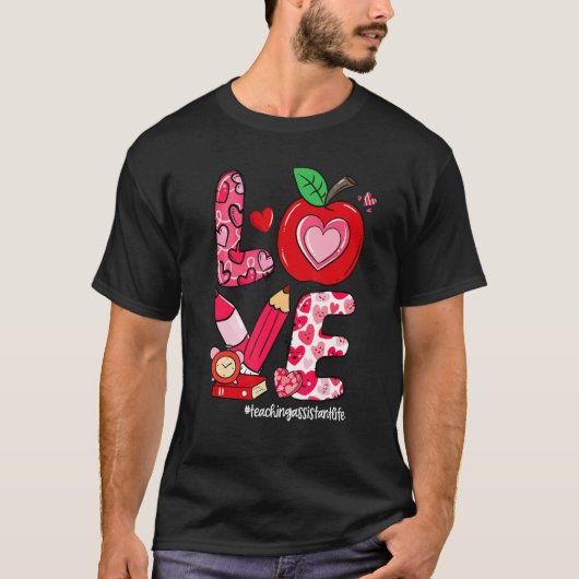 LIEBE Apple Herzunterricht Assistenz Leben Valenti T-Shirt (Vorderseite)