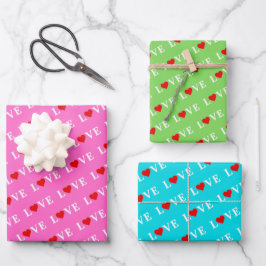 LIEBE Aqua Blue Lime Green Pink Geschenkpapier Set
