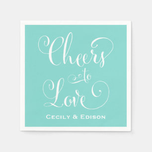 Liebe Aqua Blue Wedding Monogram Serviette
