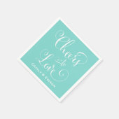 Liebe Aqua Blue Wedding Monogram Serviette (Ecke)