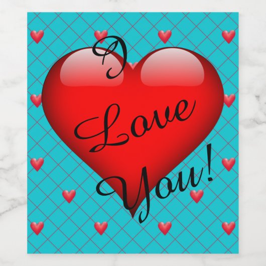 Liebe Aqua und Rotes Herz Romantische Weinetikett (Einzelnes Label)