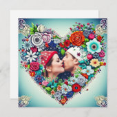 Liebe | Aquamarines und rotes Blumenherz mit Paare (Vorne/Hinten)