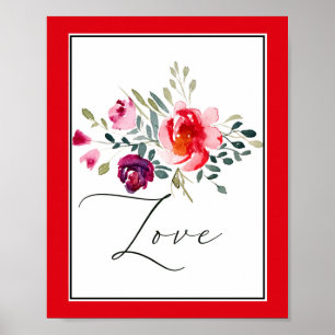 Liebe Aquarell rote Blumen Poster