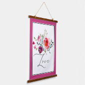 Liebe Aquarell Rote Blüte Wandteppich Mit Holzrahmen (Gewinkelt)