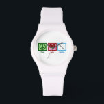 Liebe Armbanduhr<br><div class="desc">Ein hübsches Friedenszeichen, ein Herz und eine Klarinette sind ein niedliches Geschenk für einen Musiker.</div>