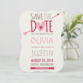 Liebe Arrow & Hearts Whimsical Foto Save the Date (Stehend Vorderseite)