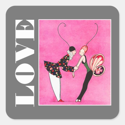 Liebe. Art Deco Valentine's Day Quadratischer Aufkleber (Vorderseite)