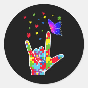 Liebe Asl Gebärdensprache Puzzle Schmetterling Aut Runder Aufkleber