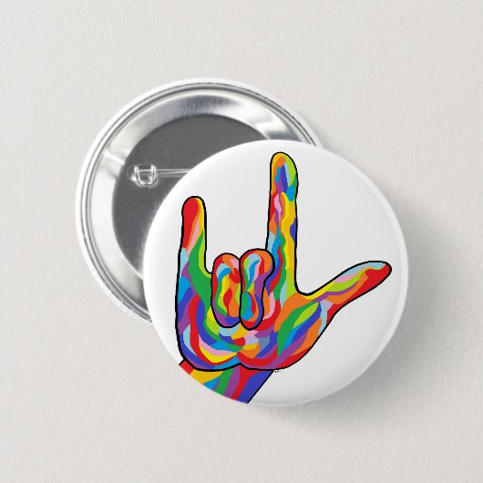 Liebe ASL I Sie MUTIGE FARBE Button (Vorne & Hinten)
