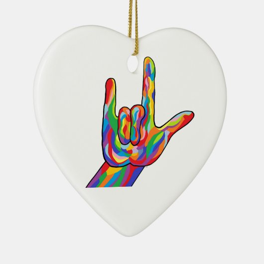 Liebe ASL I Sie MUTIGE FARBE Keramikornament (Rechts)