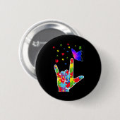 Liebe ASL Zeichensprache Puzzle Butterfly Autismus Button (Vorne & Hinten)
