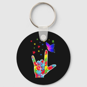 Liebe ASL Zeichensprache Puzzle Butterfly Autismus Schlüsselanhänger