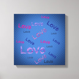 Liebe auf blauem Hintergrund Pop Art Leinwanddruck