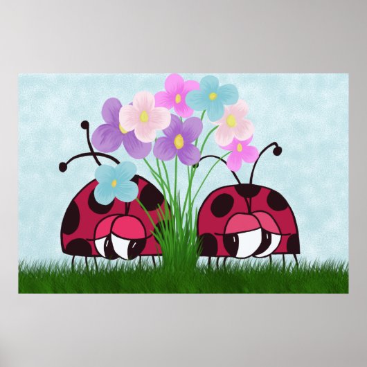 Liebe auf den ersten Blick Niedliche Ladybug-Illus Poster (Vorne)