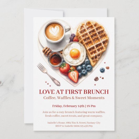 Liebe auf den ersten Brunch - Waffeln Kaffee Frühs Einladung (Vorderseite)