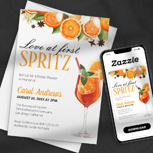 Liebe auf den ersten Spritz Orange Floral Brautpar Einladung