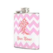 Liebe auf Japanisch mit rosa Zickzack Muster Flachmann (Links)